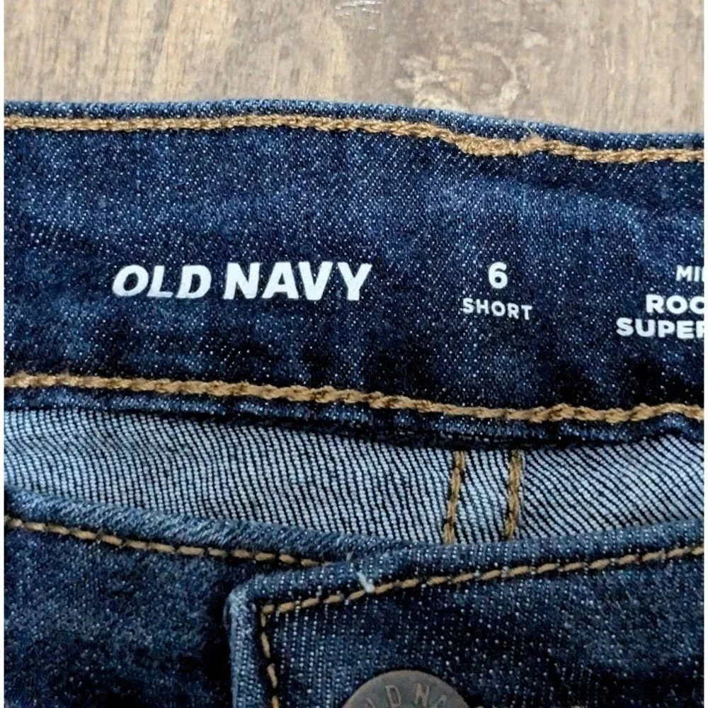Old Navy Rockstar Super Skinny Jeans Womens 6 Short Mid Rise Dark Blue Denim
